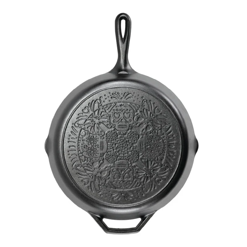 12 Inch Seasoned Cast Iron Butterfly Sugar Skull Skillet - Image 8
